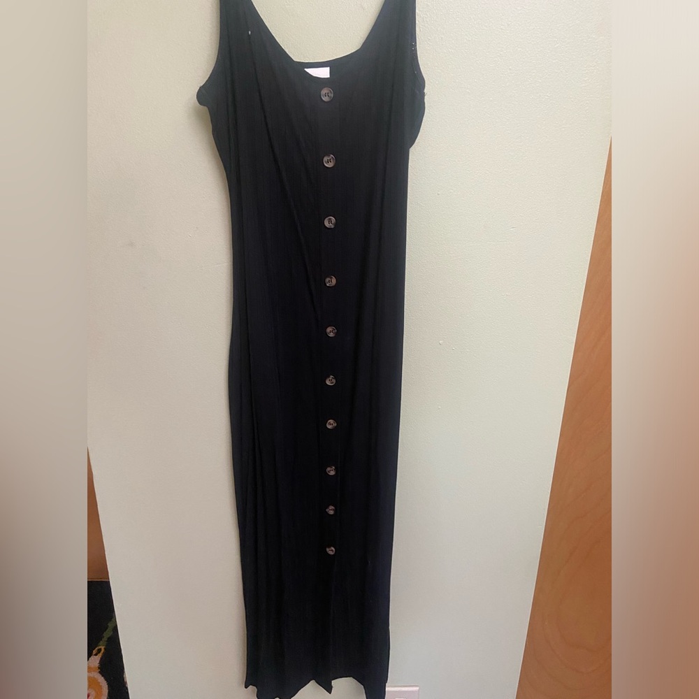 H&M black midi dress with button front